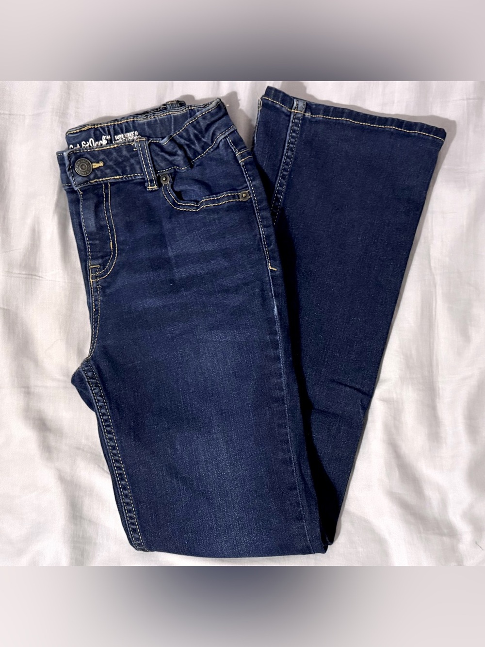 Cat & Jack Girl’s Bootcut Super Stretch Dark Blue Jeans Adjustable Elastic Waist